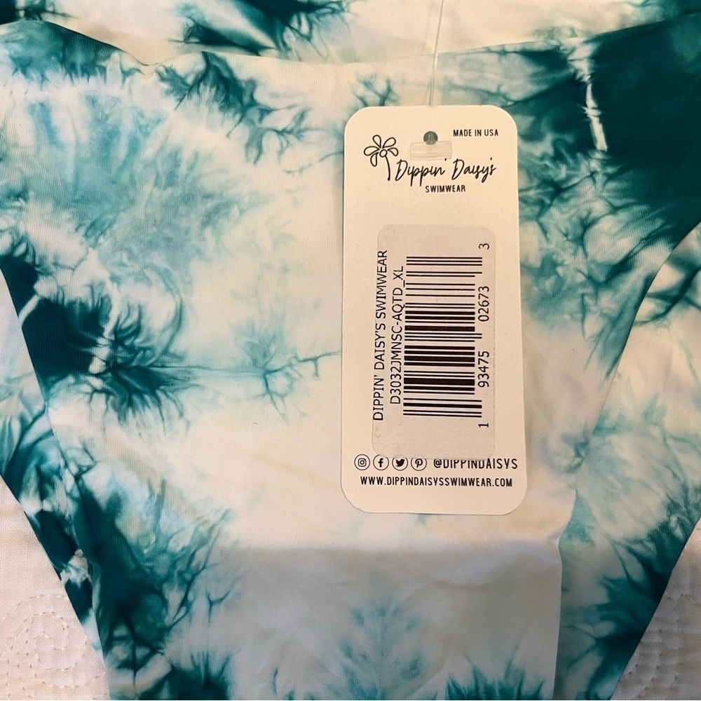 Dippin’ Daisy’s Bottom Only Teal White Tie Dye Cheeky Bikini Size XL - Picture 6 of 6